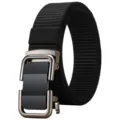 Men's black nylon tactical belt with metal automatic buckle for outdoor daily use. - Black / 120cm