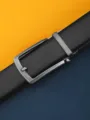 Men's Business Casual Genuine Leather Belt with Matte Gunmetal Buckle in Classic Black - 120cm / Black Belt Gun Black Buckle