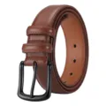 Men's brown leather belt with black metal pin buckle vintage casual trousers belt daily wear - 110cm / Brown