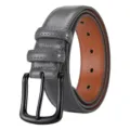 Classic men's leather belt with stylish black pin buckle, dual loops, gray and brown design. - 110cm / Gray