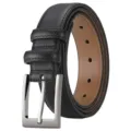 Men's genuine leather casual belt with silver pin buckle, black textured cowhide design. - 110cm / Black