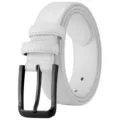 Men white genuine leather belt with stylish black pin buckle casual business dress belt - White ZK35-05 / 120cm