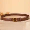 Stylish brown leather belt for women with elegant floral metal buckle for casual outfits. - 100cm / Brown