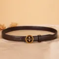 Women's brown leather belt featuring a vintage gold tone floral buckle accessory for daily wear. - 100cm / Coffee