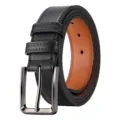 Men casual leather belt black with brown lining pin buckle business pants belt accessory - Black ZK35-01