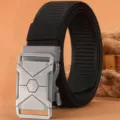 Men tactical nylon belt with metal automatic buckle casual outdoor canvas webbing belt - 120cm / Black