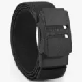 Black elastic tactical belt with durable braided strap and textured automatic buckle. - Black