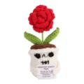 Handmade crochet emotional support plant with skull pot and encouraging card for decor. - Red Rose