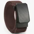 Men Woven Elastic Belt Stretch Fabric Strap Casual Outdoor Metal Automatic Buckle - 120cm / Coffee