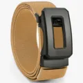 Brown tactical elastic belt featuring a durable black buckle for casual outdoor wear. - 120cm / Khaki