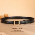 Classic black leather belt for women with gold square buckle, elegant 2.3cm wide waist - 100cm / Black