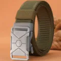 Men's tactical nylon belt with automatic metal buckle, casual outdoor web belt variant. - 120cm / Army Green