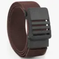 Men's brown elastic tactical belt with black automatic buckle for casual daily wear. - Coffee