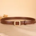 Women's genuine leather belt with stylish golden metal buckle, 2.3cm width casual belt. - 100cm / Brown