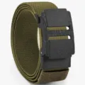 Army green tactical elastic belt with black buckle, durable woven stretch belt for men. - Army Green
