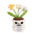 Crochet skull potted plant, emotional support flower decor, handmade wool cute Halloween gift. - Yellow Forget-me-not