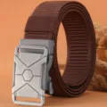 Men tactical braided nylon belt brown casual outdoor sport automatic buckle waist belt - 120cm / Coffee