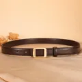 Women's brown leather belt with gold geometric buckle 2.3cm wide casual jeans belt for women - 100cm / Coffee