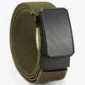 Men's tactical elastic woven belt with metal automatic buckle, comfortable stretch casual green. - 120cm / Army Green
