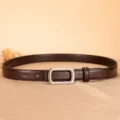 Women genuine leather belt 2.3cm wide stylish pin buckle belt for jeans casual wear - 100cm / Coffee