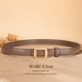 Elegant women's genuine leather belt with chic gold geometric buckle fashion accessory - 100cm / Gray