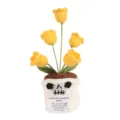 Handmade crochet yellow tulip in skull pot, emotional support plant desktop decor. - 5-Head Lily of the Valley Yellow