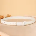 Women white genuine leather belt with minimalist rectangle buckle for jeans casual daily wear - 100cm / White