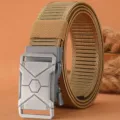 Herren taktischer Nylon Gürtel mit automatischer Metallschnalle Freizeit Outdoor Canvas Gurt - 120cm / Khaki