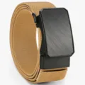 Mens woven elastic canvas belt with stylish black automatic metal buckle for outdoor wear - 120cm / Khaki