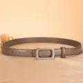 Women leather belt minimalist style brown waist belt with rectangular buckle for jeans variant - 100cm / Gray