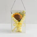 Handmade crochet sunflower bouquet in a clear gift box with yellow gingham wrapping. - Sunflower / Lemon Yellow
