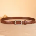 Women's brown leather belt with metal rectangle buckle, casual minimalist waist belt for jeans. - 100cm / Brown
