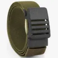 Army green tactical belt with black buckle, breathable elastic nylon strap for men outdoor use. - Army Green