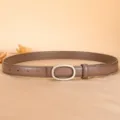 Women's brown genuine leather belt 2.3cm slim casual waist belt for jeans and dresses - Gray / 100cm