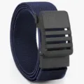 Men dark blue elastic tactical belt with black buckle breathable casual design variant item - Navy Blue