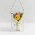 Handcrafted crochet sunflower bouquet in clear gift box with hanging rope for teachers day. - Colorful Sunflower / Yellow Blue