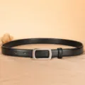 Black women leather belt 2.3cm width simple metal buckle casual jeans waist belt item - Black