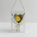 Hand-crocheted sunflower bouquet in clear gift box, cute knitted flower gift for teachers. - Colorful Sunflower / Green and Pink