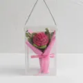 Handmade Crochet Rose Bouquet in Clear Gift Box Pink Ribbon Cute Gift for Valentine - New Rose / Rose Red