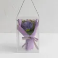 Hand-crocheted purple rose bouquet in clear gift box, elegant handmade wool floral gift for special occasions. - New Rose / Light Purple