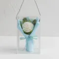 Handmade crochet wool rose flower bouquet in clear gift box with ribbon handle for sweet gift. - New Rose / White