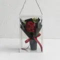 Handmade crochet red rose bouquet in clear gift box with ribbon for romantic gift decoration - New Rose / Burgundy