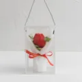 Handmade crochet red rose bouquet in clear gift box with ribbon and handle for romantic gifts. - New Tulip / Red