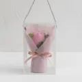 Handmade crochet pink flower bouquet in clear gift box romantic gift for women and teachers. - New Tulip / Light Pink