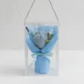 Handmade crochet blue flower bouquet in clear gift box, romantic knitted rose gift for women. - New Tulip / Light Blue