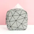 Grijze geometrische PU leer cosmetische tas draagbare maandverband opbergtas met rits - Grijs Plaid