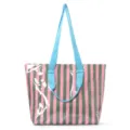 Große gestreifte Tragetasche, leichte Pendlertasche, stilvolle tragbare Reise-Schultertasche. - Grüne und rosa Streifen