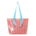 Stilvolle gestreifte Tote-Bag mit blauen Schulterriemen, große Freizeittasche für Damen. - Orange Rosa Streifen