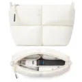 Minimalist puffer cosmetic bag with large capacity, soft quilted zipper pouch for travel. - White