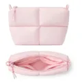 Pink quilted cosmetic bag, large capacity casual clutch with zipper and multiple compartments. - Pink